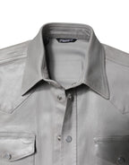 Metallic Gray Cotton Button Down Shirt