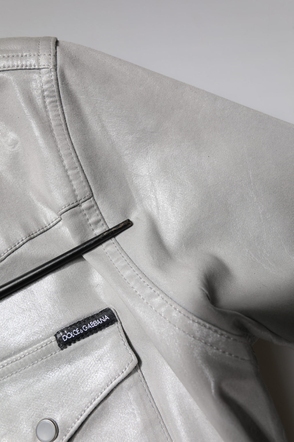 Metallic Gray Cotton Button Down Shirt