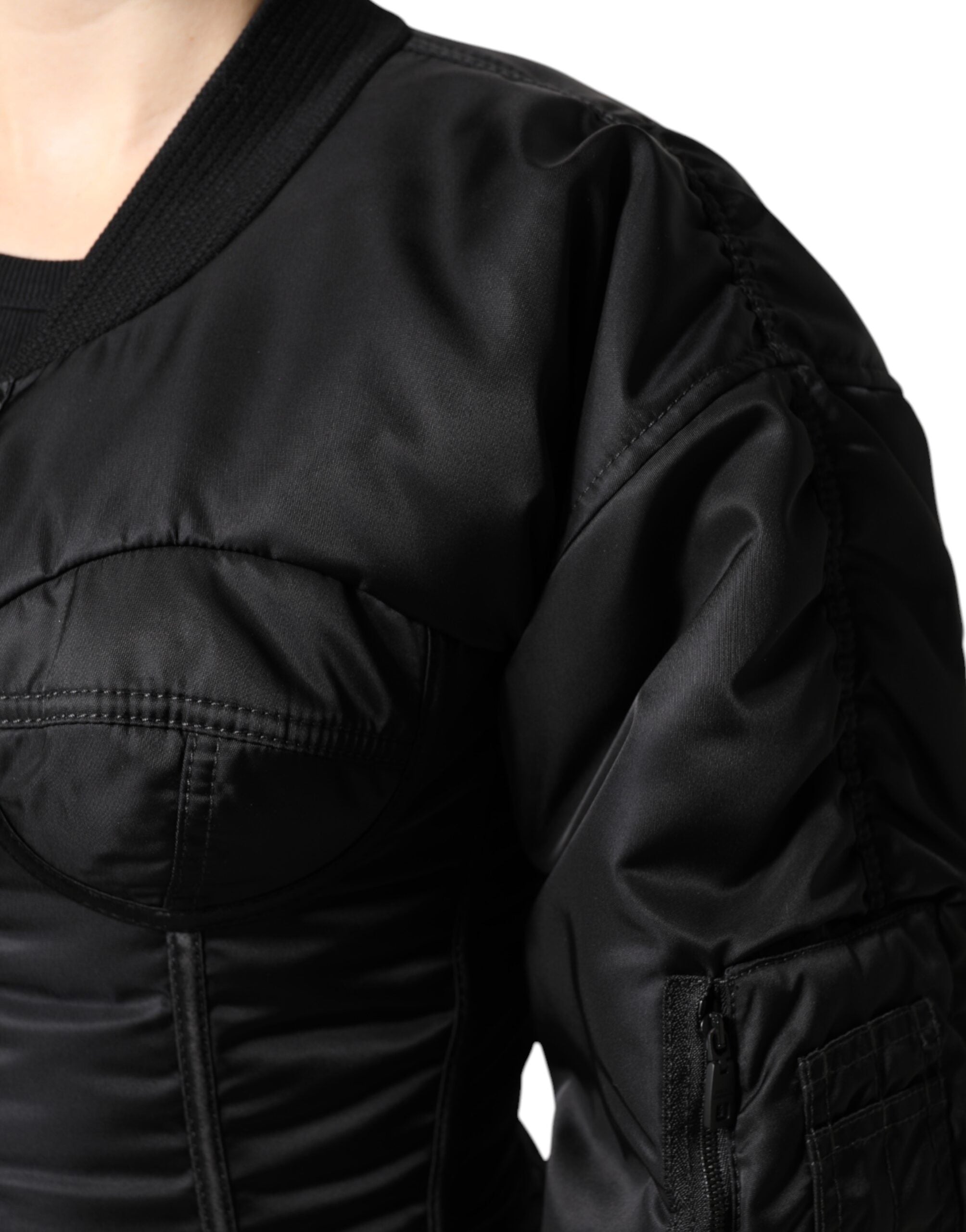 Black Nylon Full Zip Bustier Corset Jacket