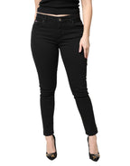 Black Cotton Mid Waisted Skinny Denim Jeans