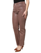 Brown Cotton High Waist Tapered Denim Jeans