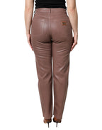 Brown Cotton High Waist Tapered Denim Jeans