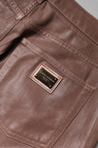 Brown Cotton High Waist Tapered Denim Jeans