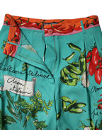 Green Silk Printed Straight Pants