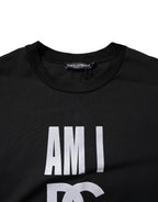 Black Printed Cotton Crew Neck Tee T-shirt