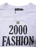 White Print Lace-Up Cotton Crew Neck T-shirt