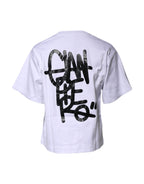 White Printed Cotton Crew Neck Tee T-shirt