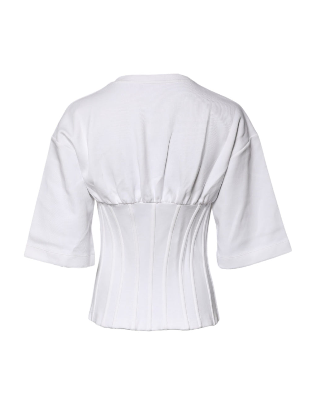 White Cotton Blend 3/4 Sleeves Blouse Top