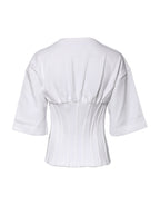 White Cotton Blend 3/4 Sleeves Blouse Top