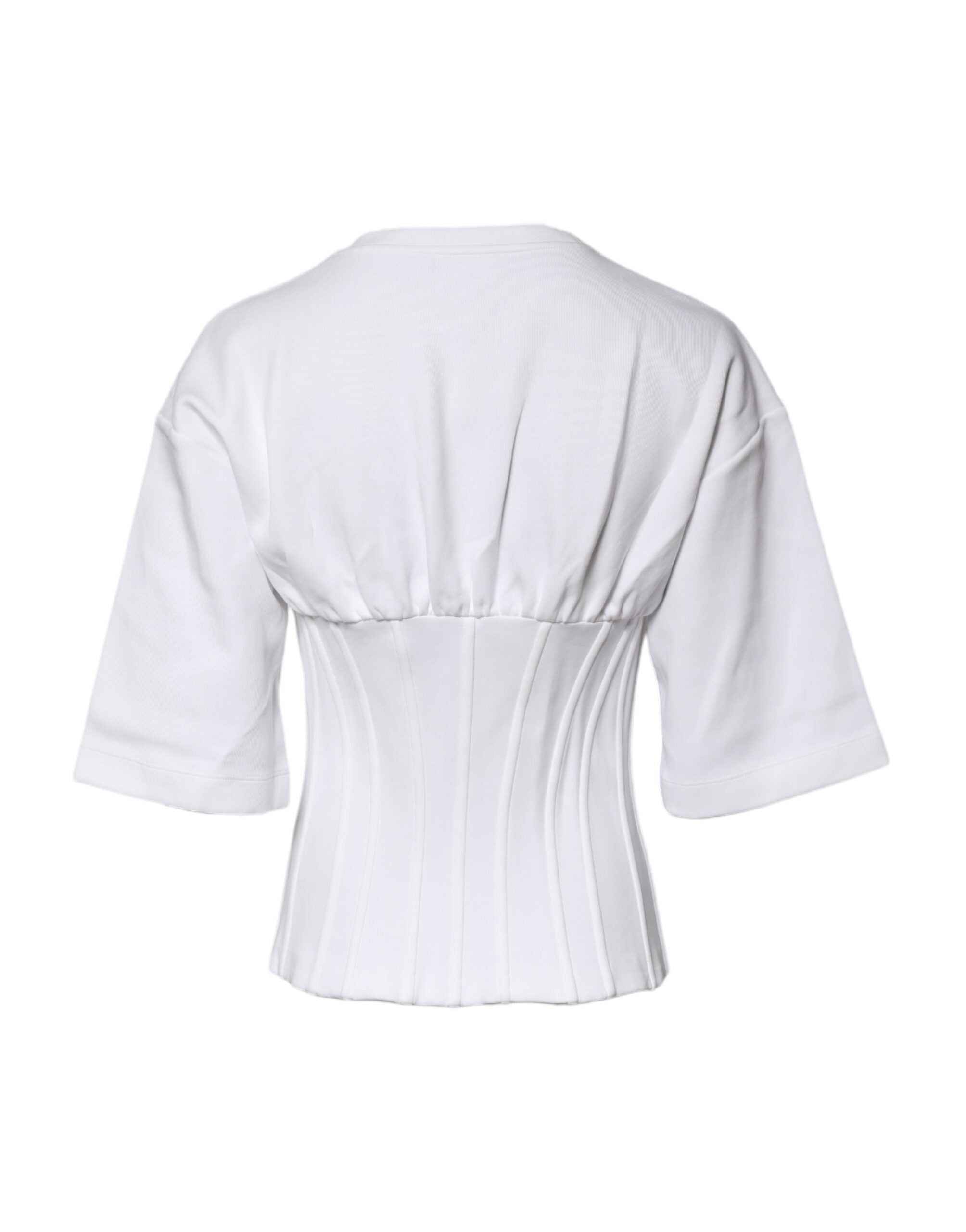 White Cotton Blend 3/4 Sleeves Blouse Top