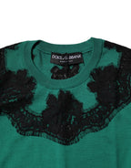 Green Wool Lace Detail Sleeveless Tank Top