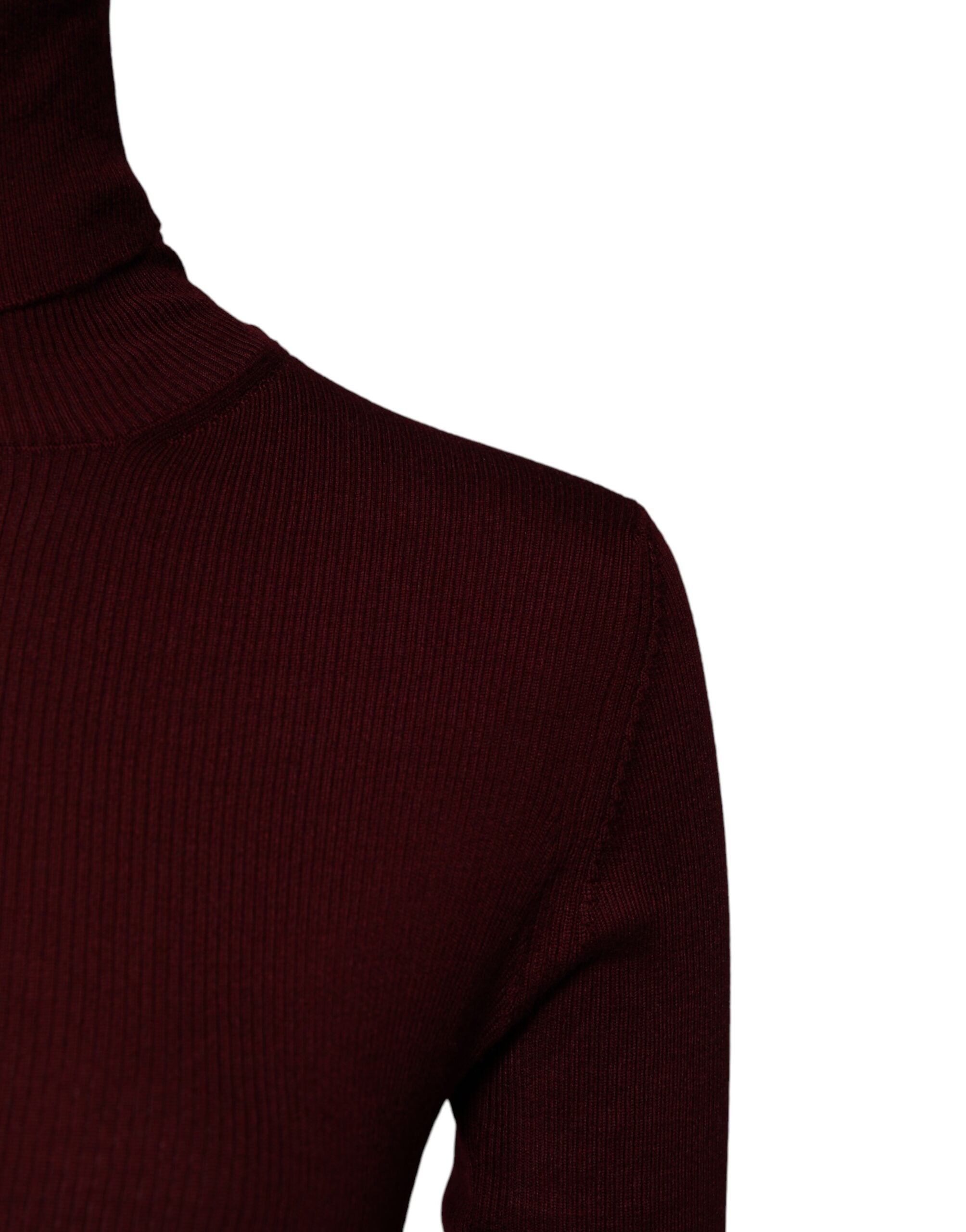 Burgundy Long Sleeves Turtleneck Slim Sweater
