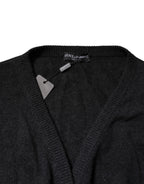 Grey Cashmere Deep V-neck Pullover Sweater