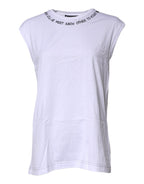 White Cotton Sleeveless Printed Tank T-shirt