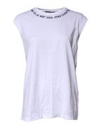 White Cotton Sleeveless Printed Tank T-shirt