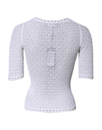 White Viscose Short Sleeve Crochet Top