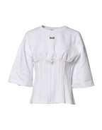 White Cotton Blend 3/4 Sleeves Blouse Top