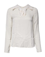 Cream Floral Lace Long Sleeves Blouse Top