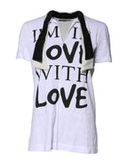 White Cotton Silk Blend Ascot Collar T-shirt