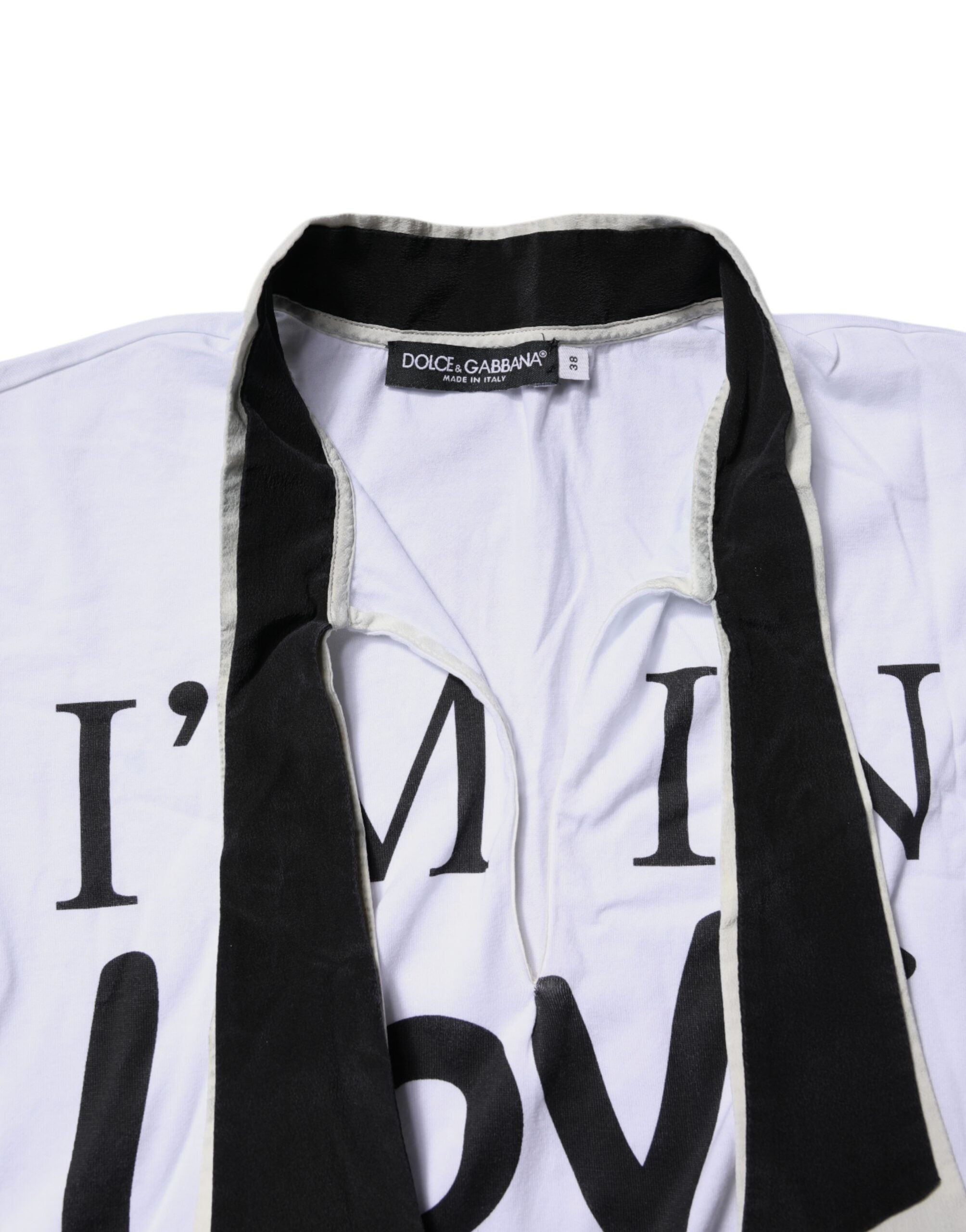 White Cotton Silk Blend Ascot Collar T-shirt