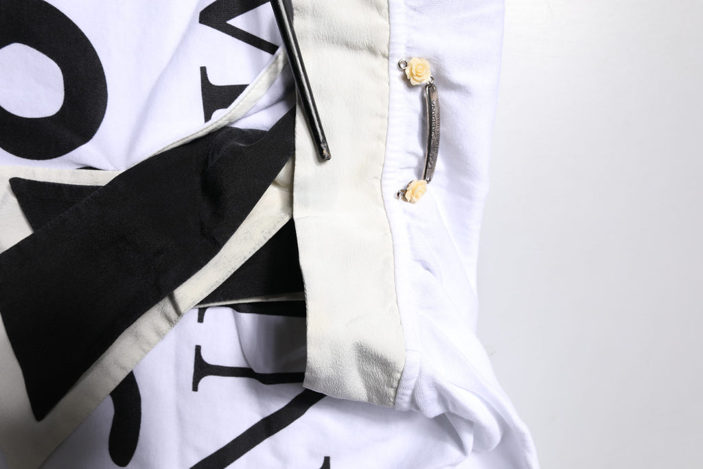 White Cotton Silk Blend Ascot Collar T-shirt