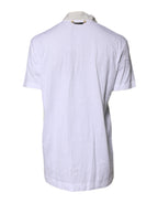 White Cotton Silk Blend Ascot Collar T-shirt
