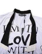 White Cotton Silk Blend Ascot Collar T-shirt