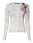 Cream Floral Silk Embellished Cardigan Sweater