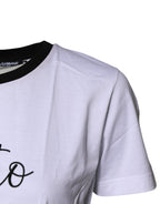 White Printed Round Neck Top Cotton T-shirt