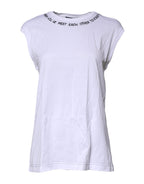 White Cotton Sleeveless Printed Tank T-shirt