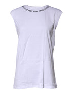 White Cotton Sleeveless Printed Tank T-shirt