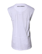 White Cotton Sleeveless Printed Tank T-shirt