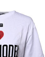 White Printed Round Neck Top Cotton T-shirt