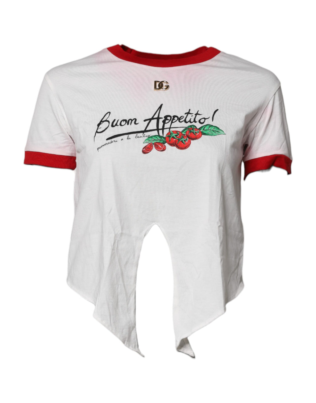 White Printed Round Neck Cropped Top T-shirt