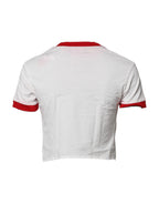 White Printed Round Neck Cropped Top T-shirt