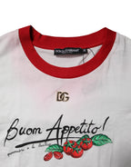 White Printed Round Neck Cropped Top T-shirt