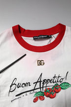 White Printed Round Neck Cropped Top T-shirt