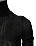 Black Knit Long Sleeves Turtleneck Slim Top