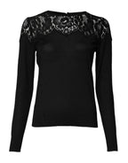 Black Floral Lace Long Sleeves Blouse Top