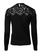 Black Floral Lace Long Sleeves Blouse Top