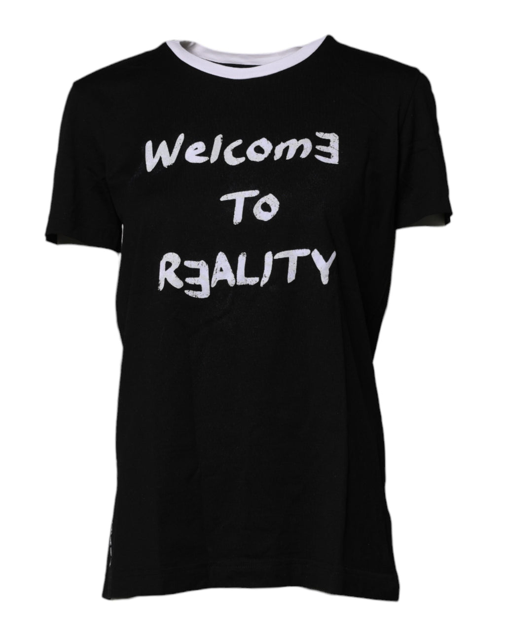 Black Printed Round Neck Top Cotton T-shirt