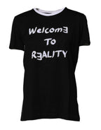 Black Printed Round Neck Top Cotton T-shirt