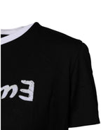 Black Printed Round Neck Top Cotton T-shirt