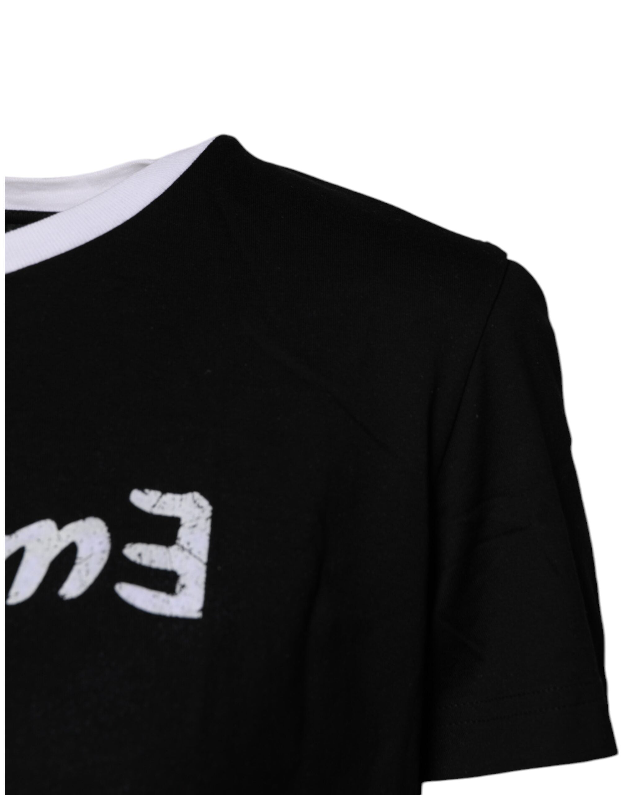 Black Printed Round Neck Top Cotton T-shirt