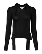 Black Cashmere Ascot Collar Long Sleeve Top
