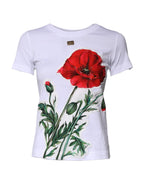 White Floral Print Cotton Crew Neck T-shirt