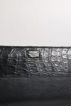 Black Leather Logo Plaque Zip Around Continental Wallet