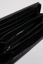 Black Leather Logo Plaque Zip Around Continental Wallet