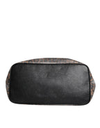 Brown Leopard BEATRICE Leather Logo Plaque Tote Bag