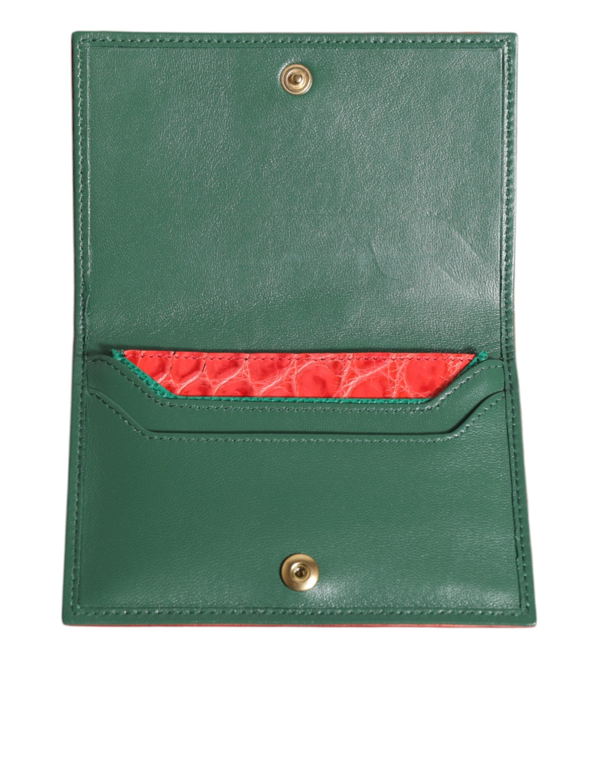 Red Exotic Leather Logo Plaque Card Holder Wallet